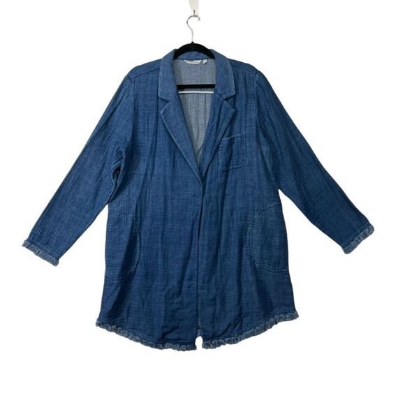 Soft Surroundings Chambray Denim Frayed Edge Longline Jacket xl - Picture 1 of 15